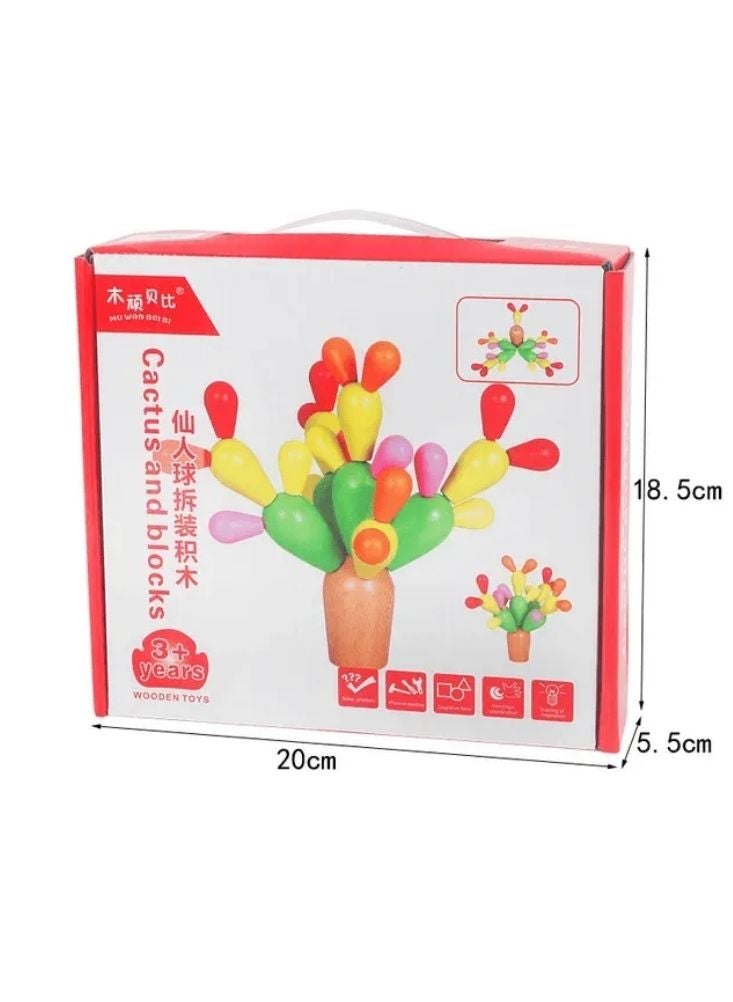 بريميم لعبة صبار خشبية متوازنة – لعبة تكديس وتنسيق ملونة لتنمية المهارات الحركية للأطفال - Image 4